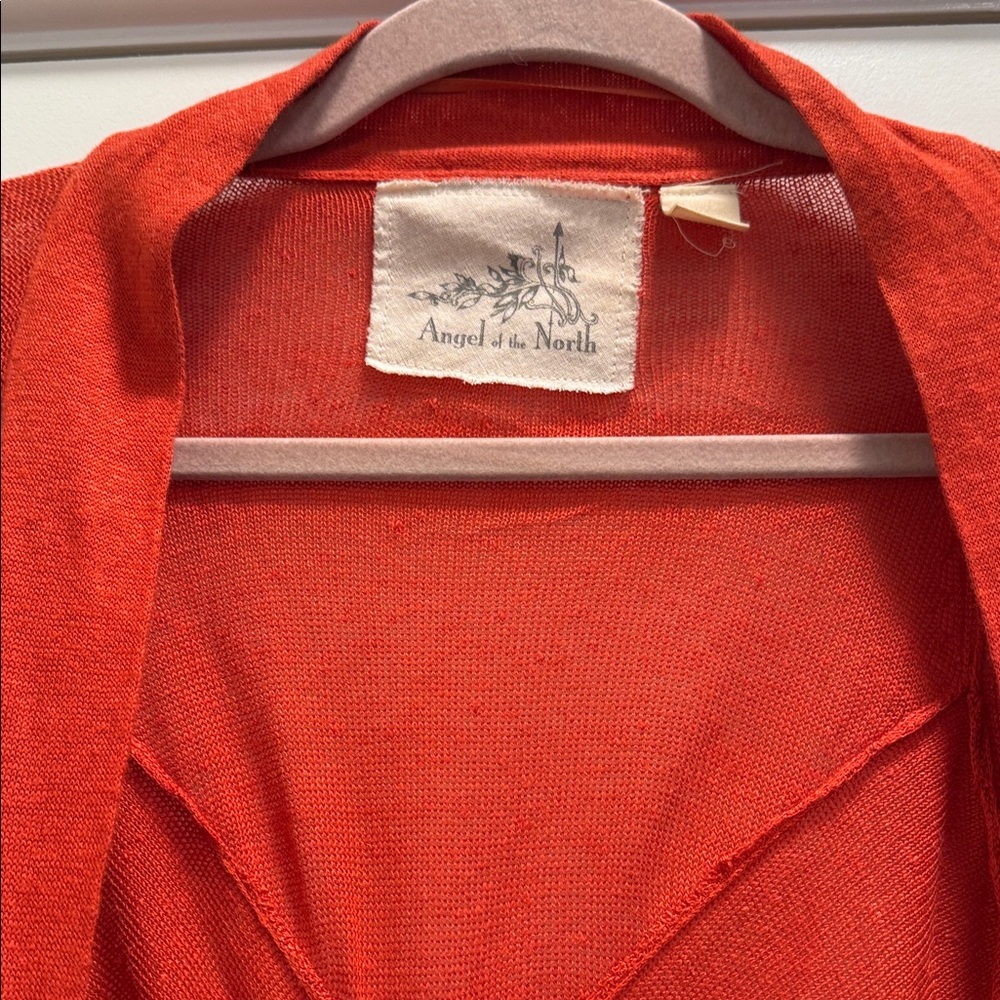 Anthropologie angel of the north linen blend Vibrant Orange Cardigan XL - Picture 3 of 11